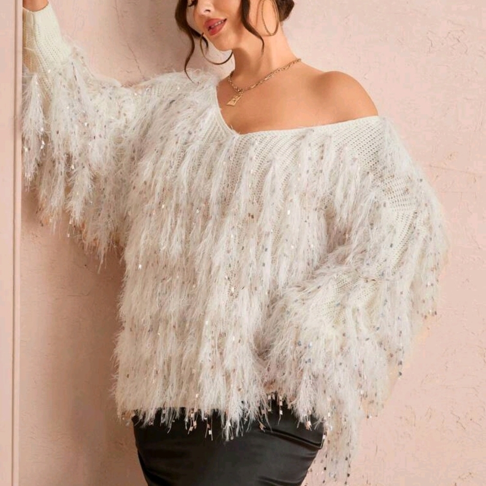 SHEIN White Off-the-Shoulder Sweater
